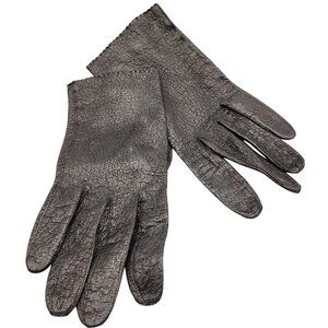 1950s Perfect's Black Leather Gloves Women's Size XS Pebble Texture Button Close